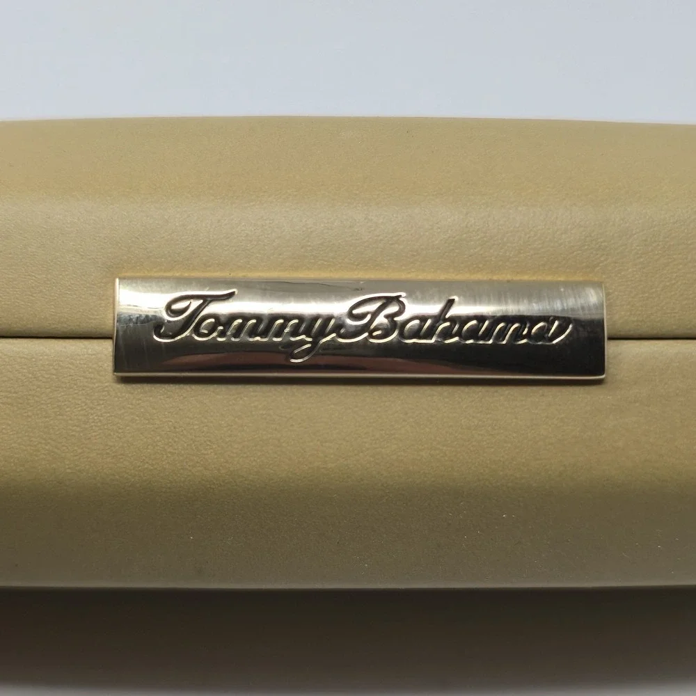 Tommy Bahama Sunglasses Case Hard Shell Tan Beige with Branded Cleaning Cloth